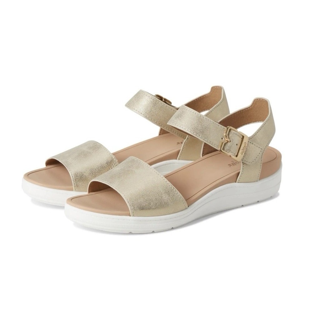 Dr Scholls Time Off Sea Sandals Women 8.5 M Light Gold Metallic Wedge Comfort